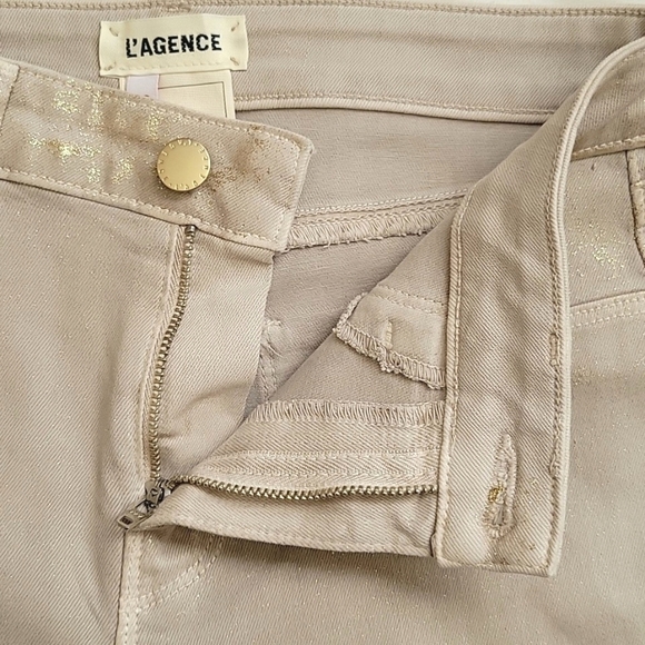 L'Agence Biscuit Gold Glitter Coated Margot High Rise Skin Jeans - Size 26 - Picture 6 of 13